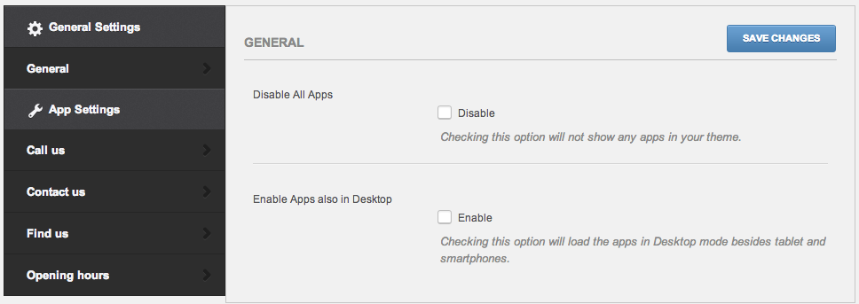 The general settings of WPMobile Apps.