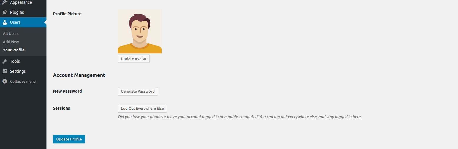 Editing the user profile and selecting the new avatar