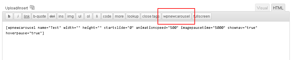 wpnewcarousel button in your default wordpress editor