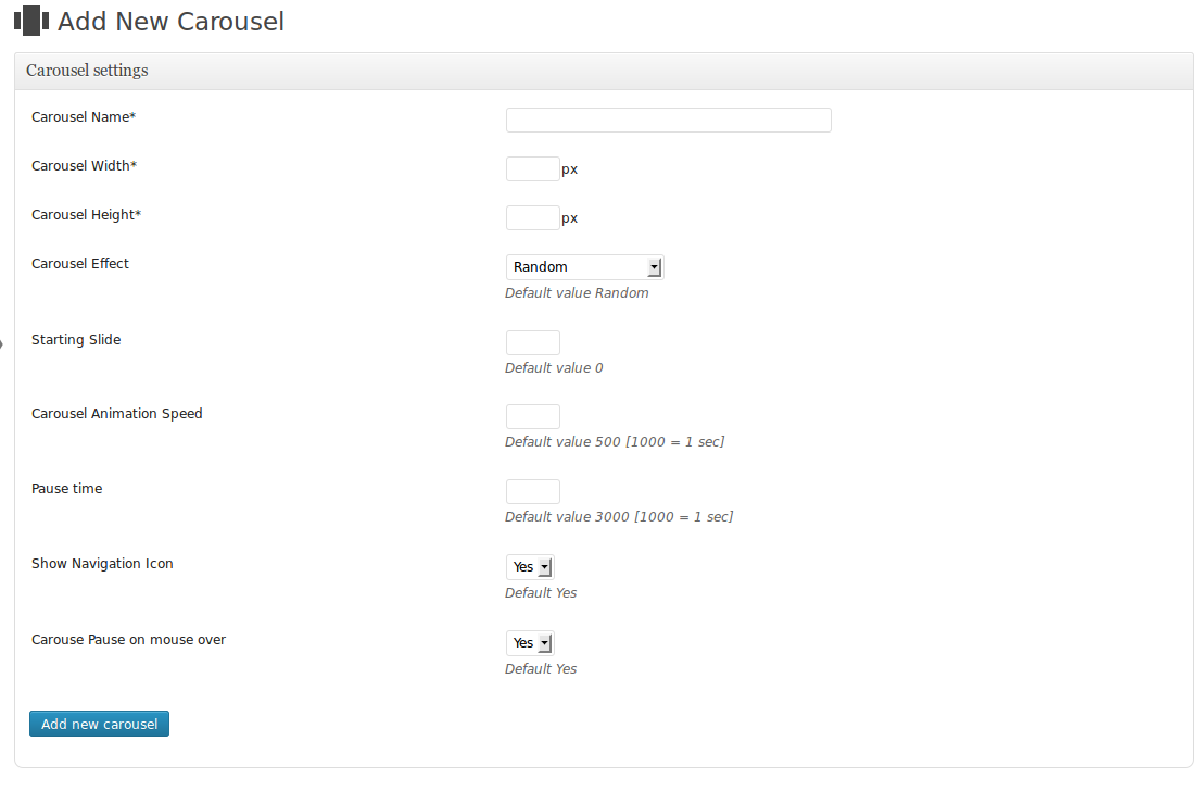 Add New carousel