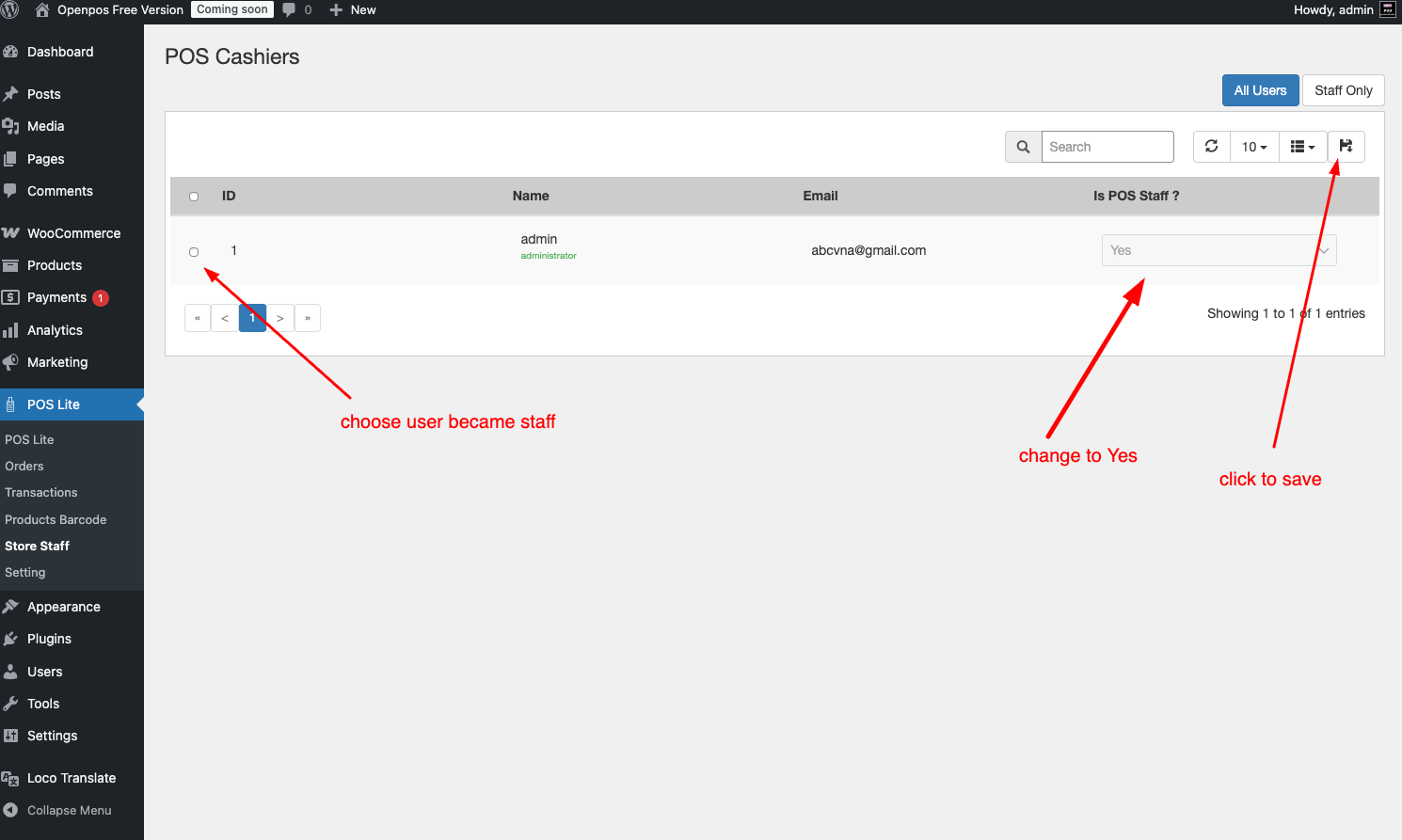 Cashier control - Manage who able login on Pos panel.