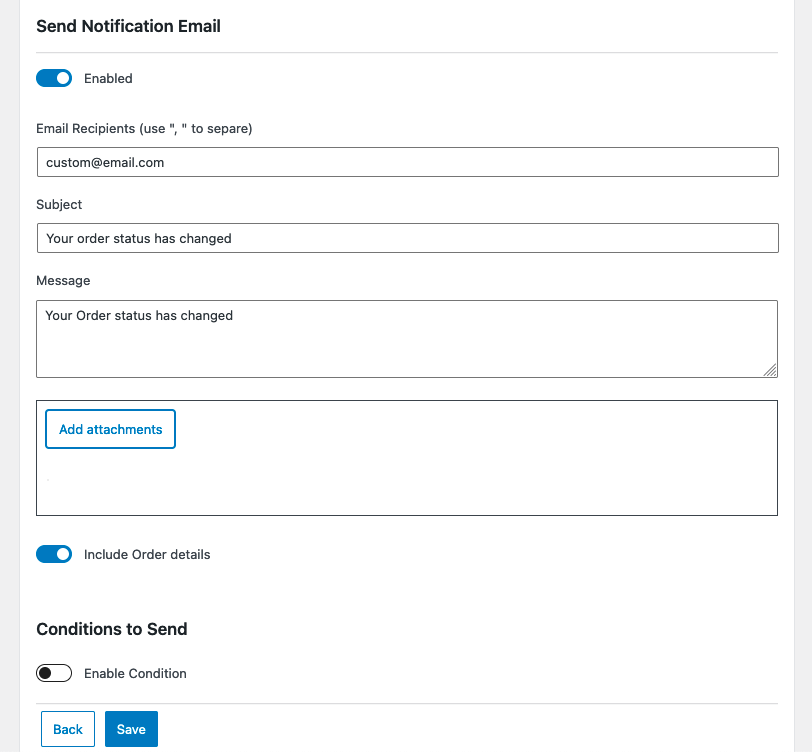 Send custom emails to your client, supplier, partners, administrators.
