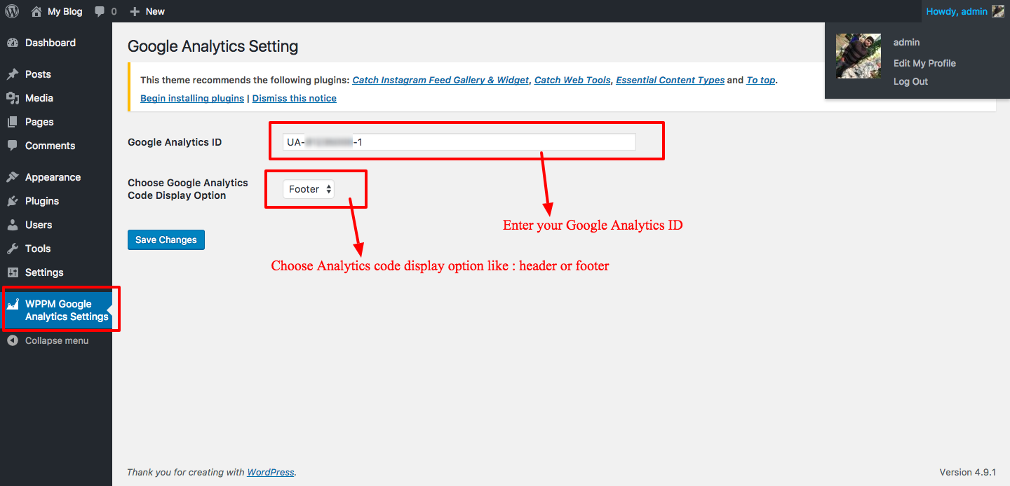 Setting page of the plugin.