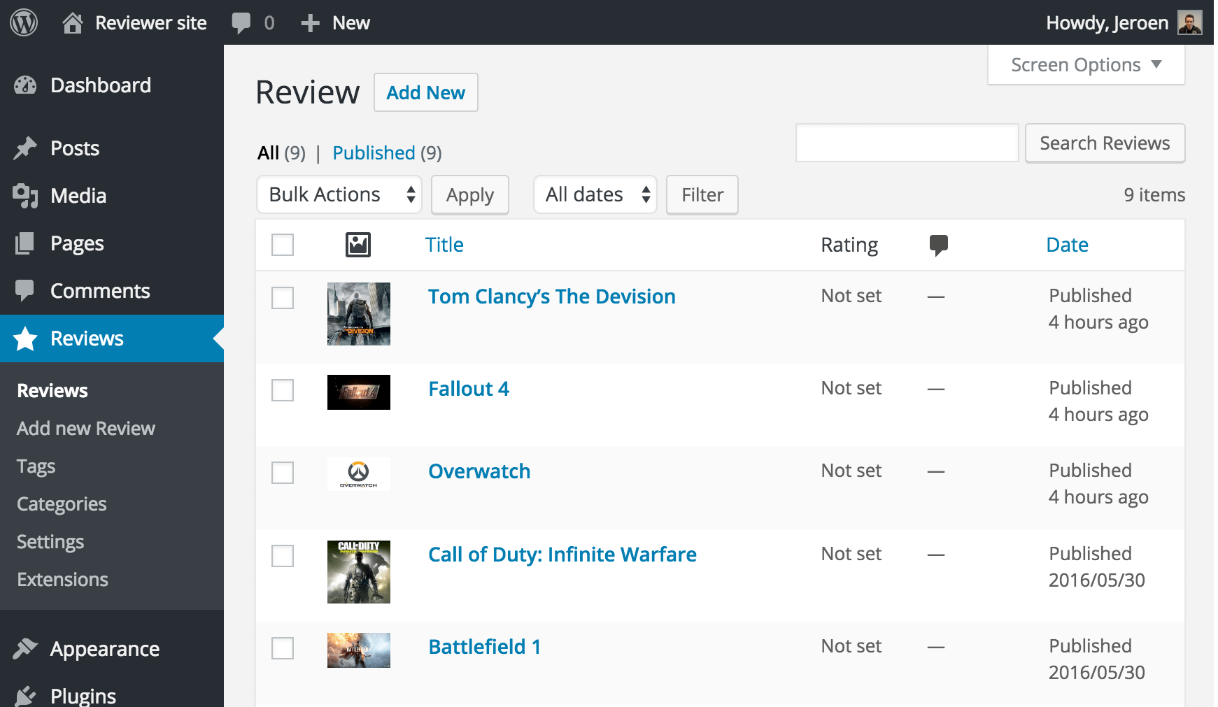 Admin, review overview