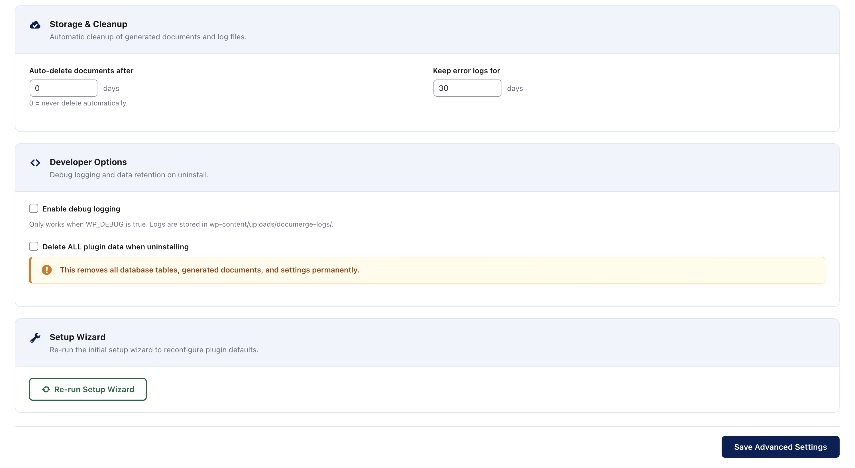 Upload Template — slide-in panel with drag-and-drop DOCX upload and output format selection
