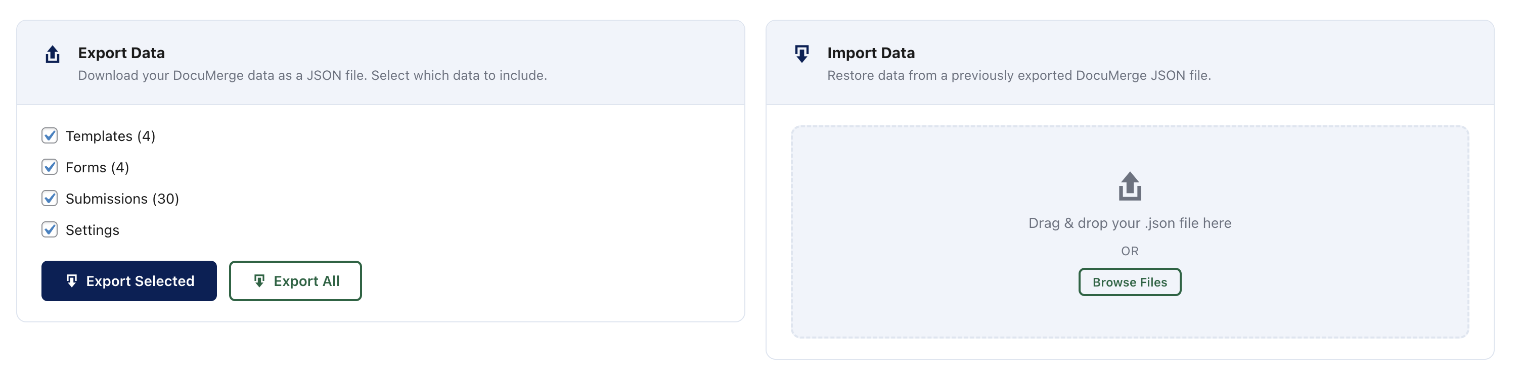 Forms List — all forms with template, field count, submission count, shortcode, and mode columns
