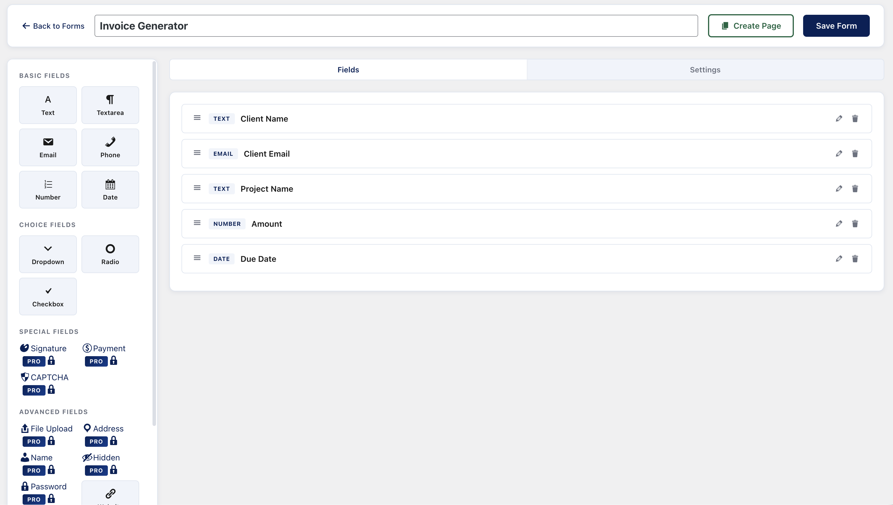 Settings General (cont.) — form mode configuration with Pro integration option and admin notifications