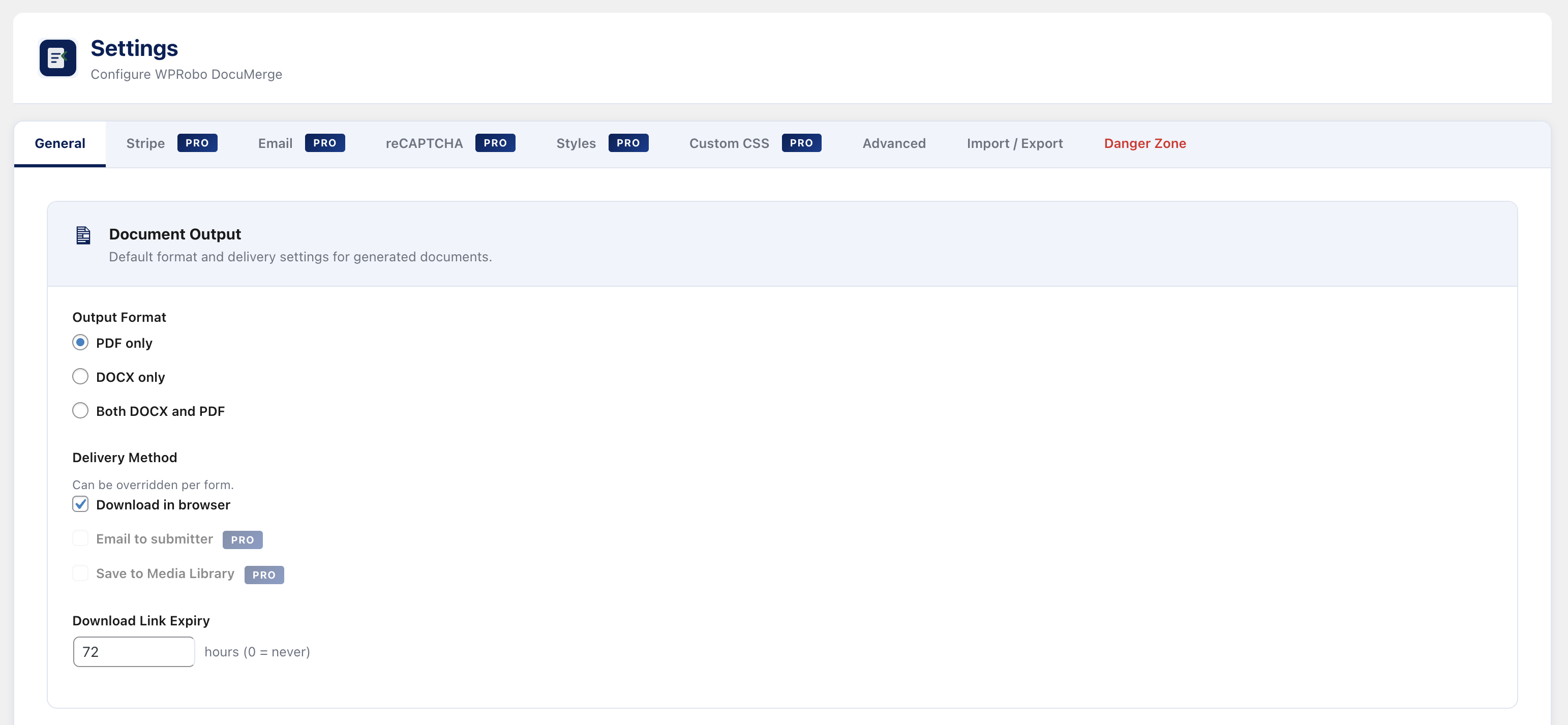 Danger Zone (cont.) — settings reset and full factory reset with confirmation