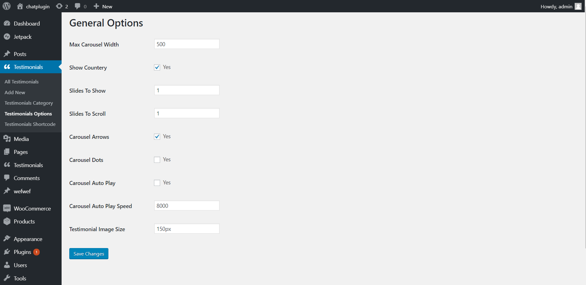 Testimonials Setting Panel