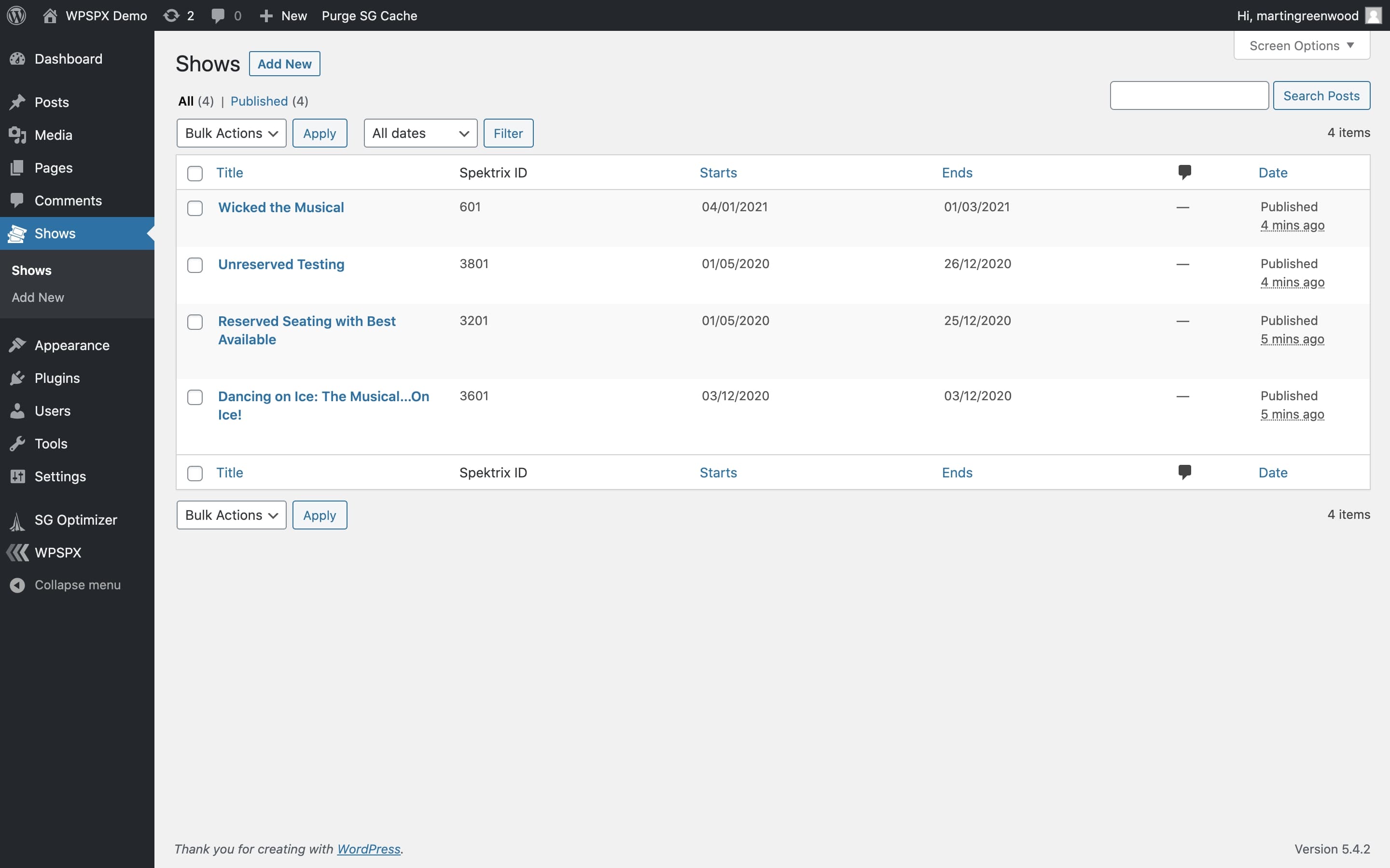 WPSPX Settings - Data sync