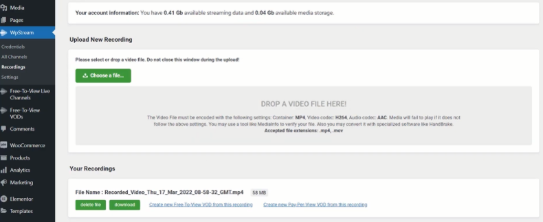 WpStream Settings Page