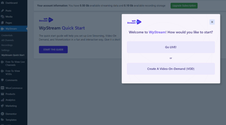 WpStream Player on frontend