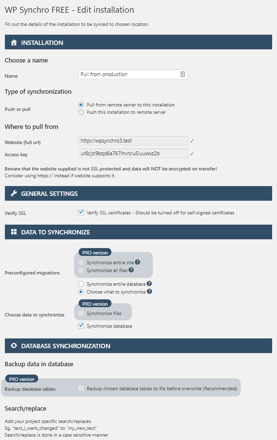 Add/edit screen for setting up a migration job