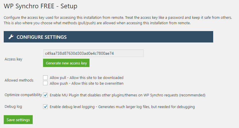 Plugin setup screen