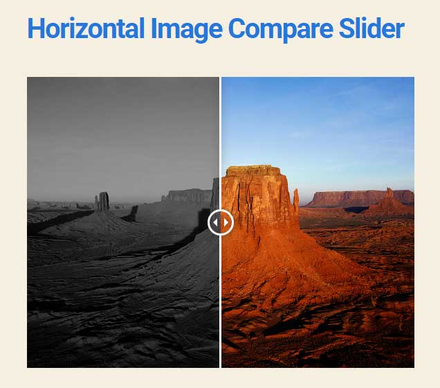 **Image compare with horizontal slider.
