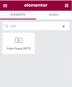 **Elementor Shortcode Search.** This is preview for wptd video popup shortcode seach on elementor