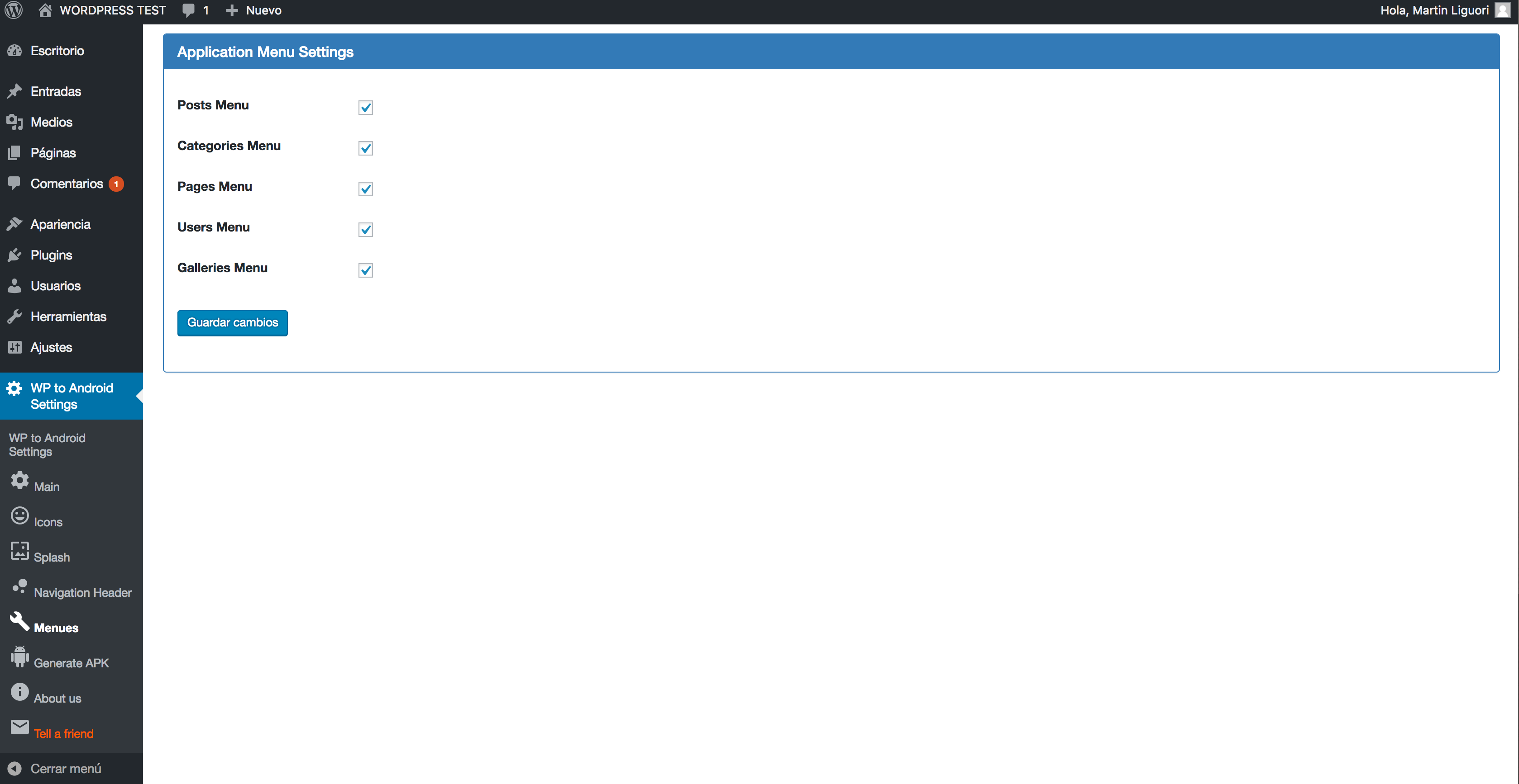 Menu Settings changes.