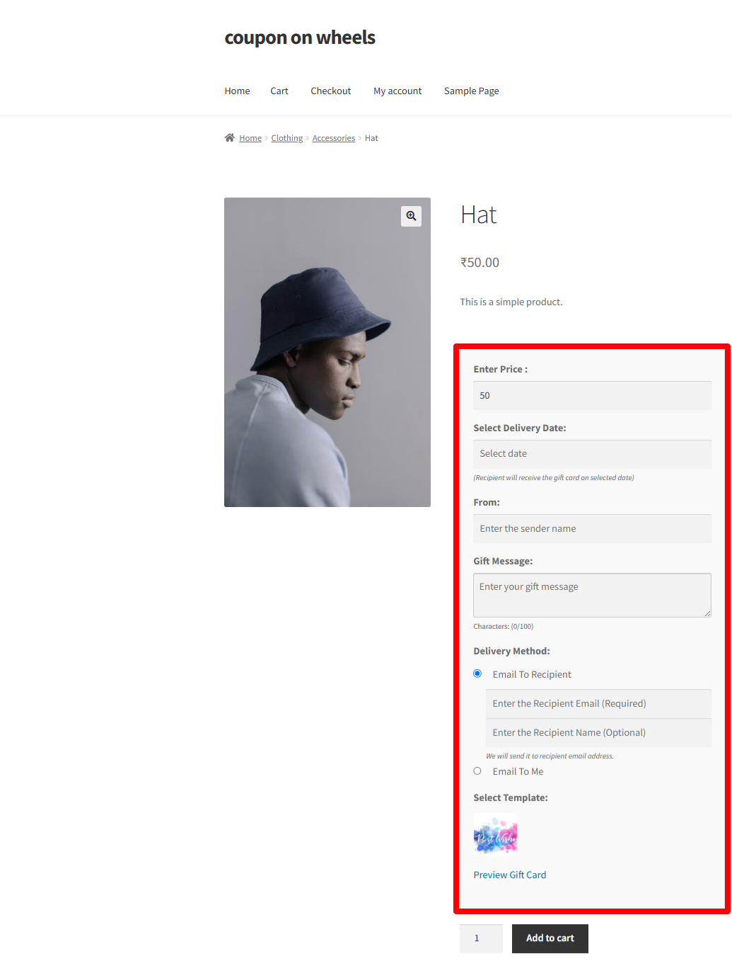 Frontend – customer selects a template.