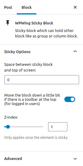 Block settings in the editor.
