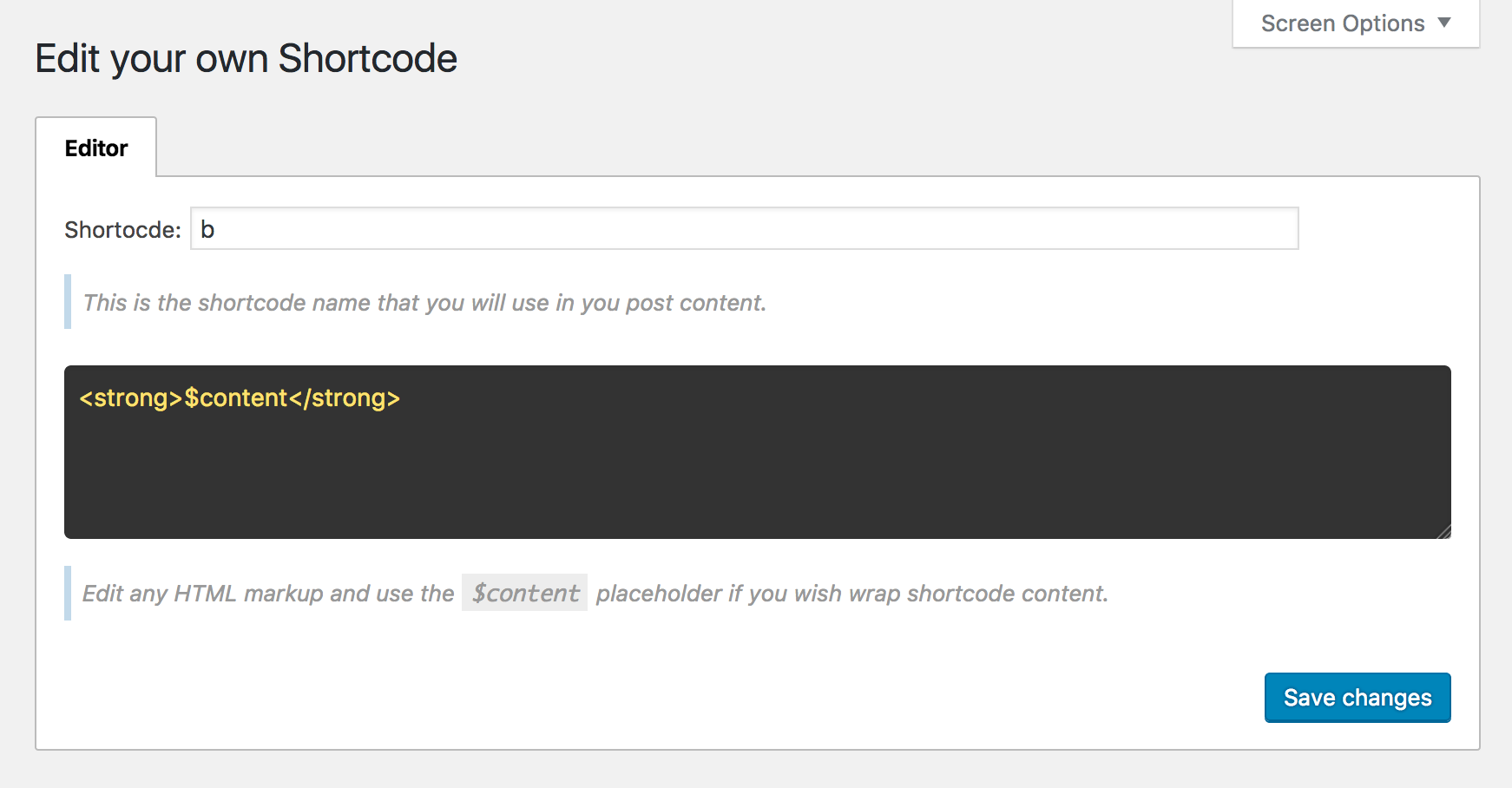 Shortcodes editor