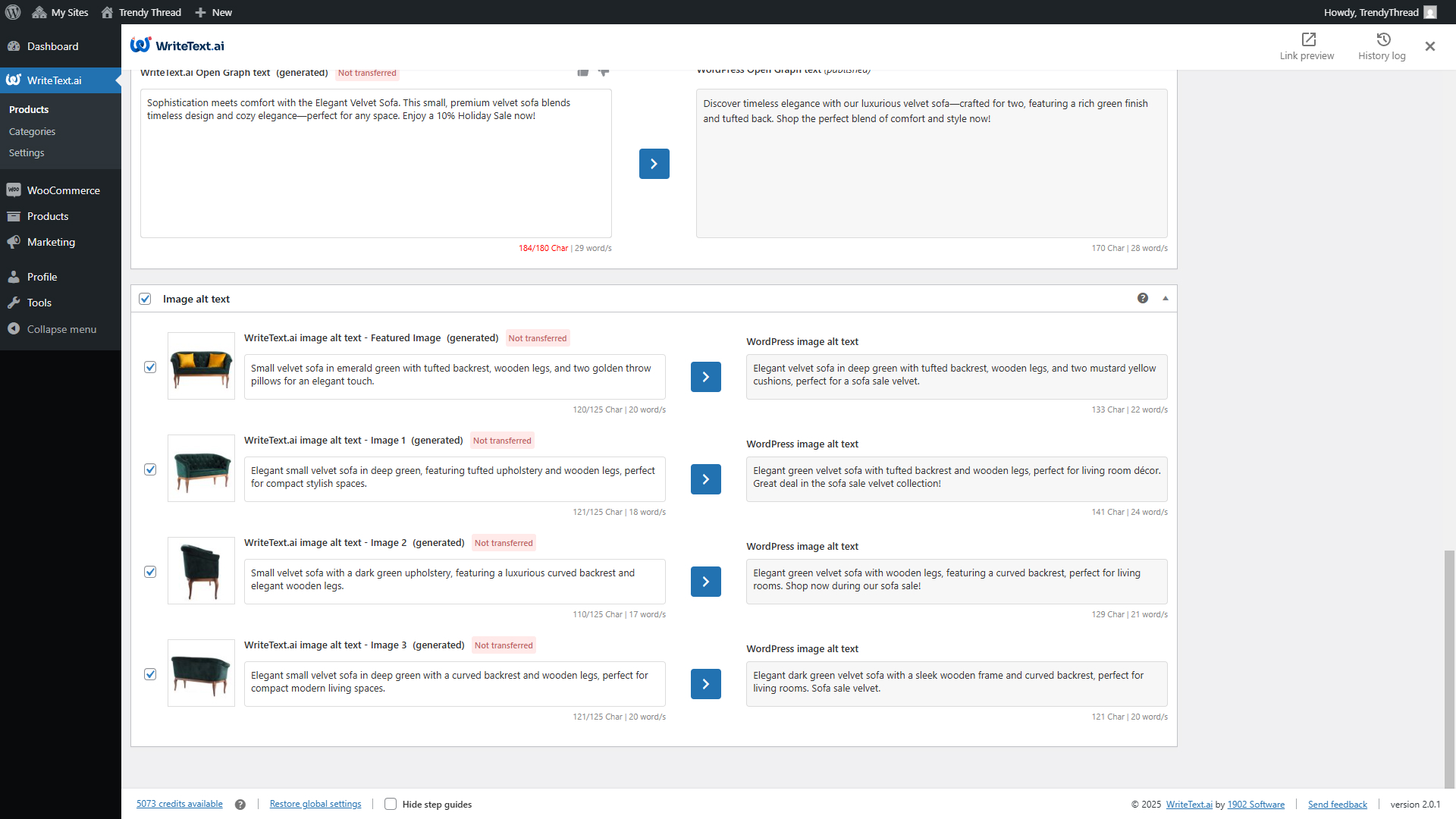 Get an overview of your categories.
