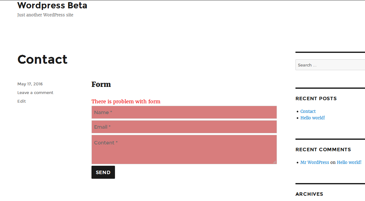 Form when data is inserted incorrectly