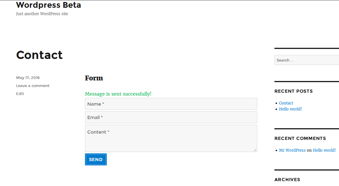 Form when message is sent successfully
