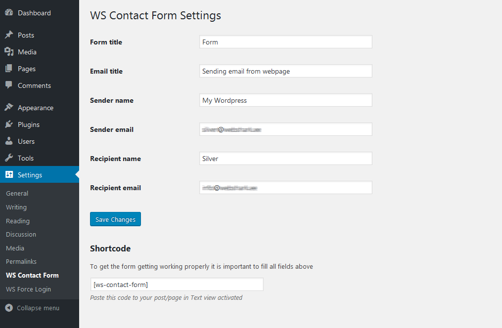 Admin panel for settings