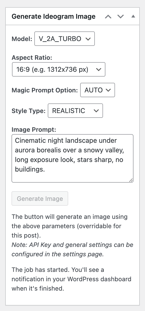 Sample Facebook image — Title & branding overlay — Example of the 1200×628 banner the plugin generates for Facebook: post title, optional site logo, and domain applied over the AI image. Saved to the Media Library and, with SEO integration enabled, auto-used as the Open Graph image.