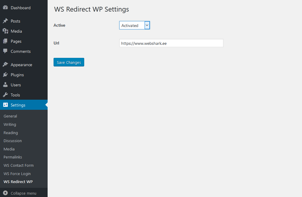 Settings page for the plugin