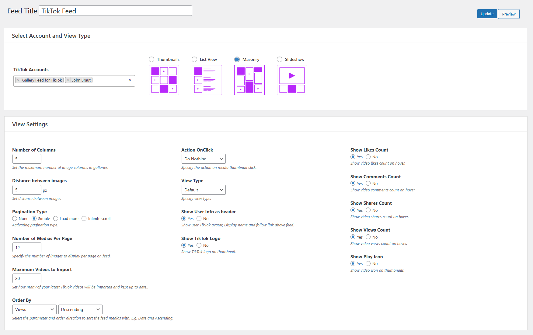 Feed customization view