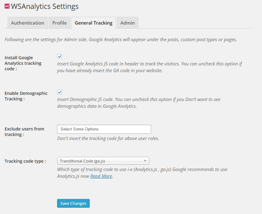 WSAnalytics Setting Screen