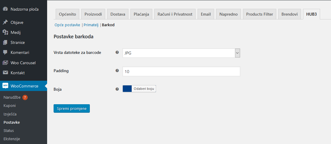 HUB 3 barcode settings