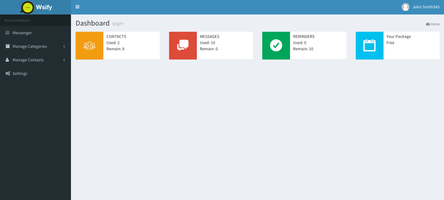 Wsify Dashboard .
