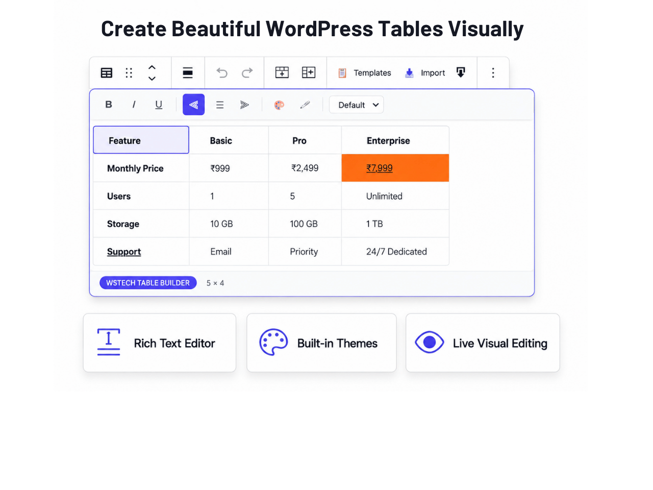 WSTech Tables admin management screen