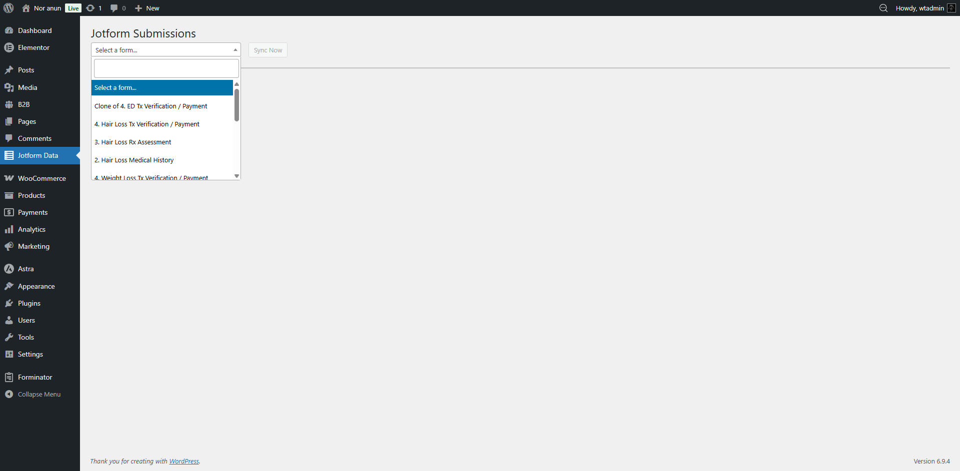 From the Jotform Date menu, select the appropriate form