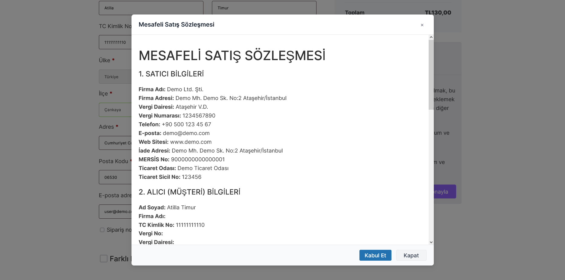 Sözleşme > Firma bilgileri