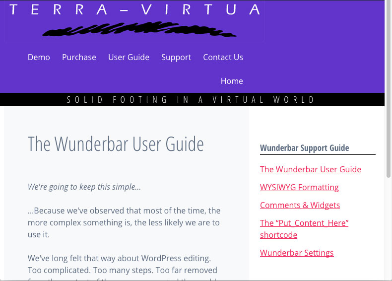 Wunderbar Basic extends Wordpress’s front-end toolbar with a collection of word processing-style formatting options. Editable content on your site is marked by a colorful cursor which you click to start editing.