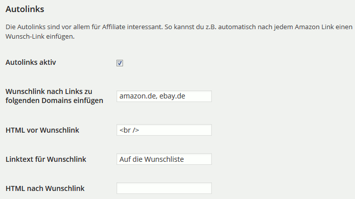 Autolink-Einstellungen