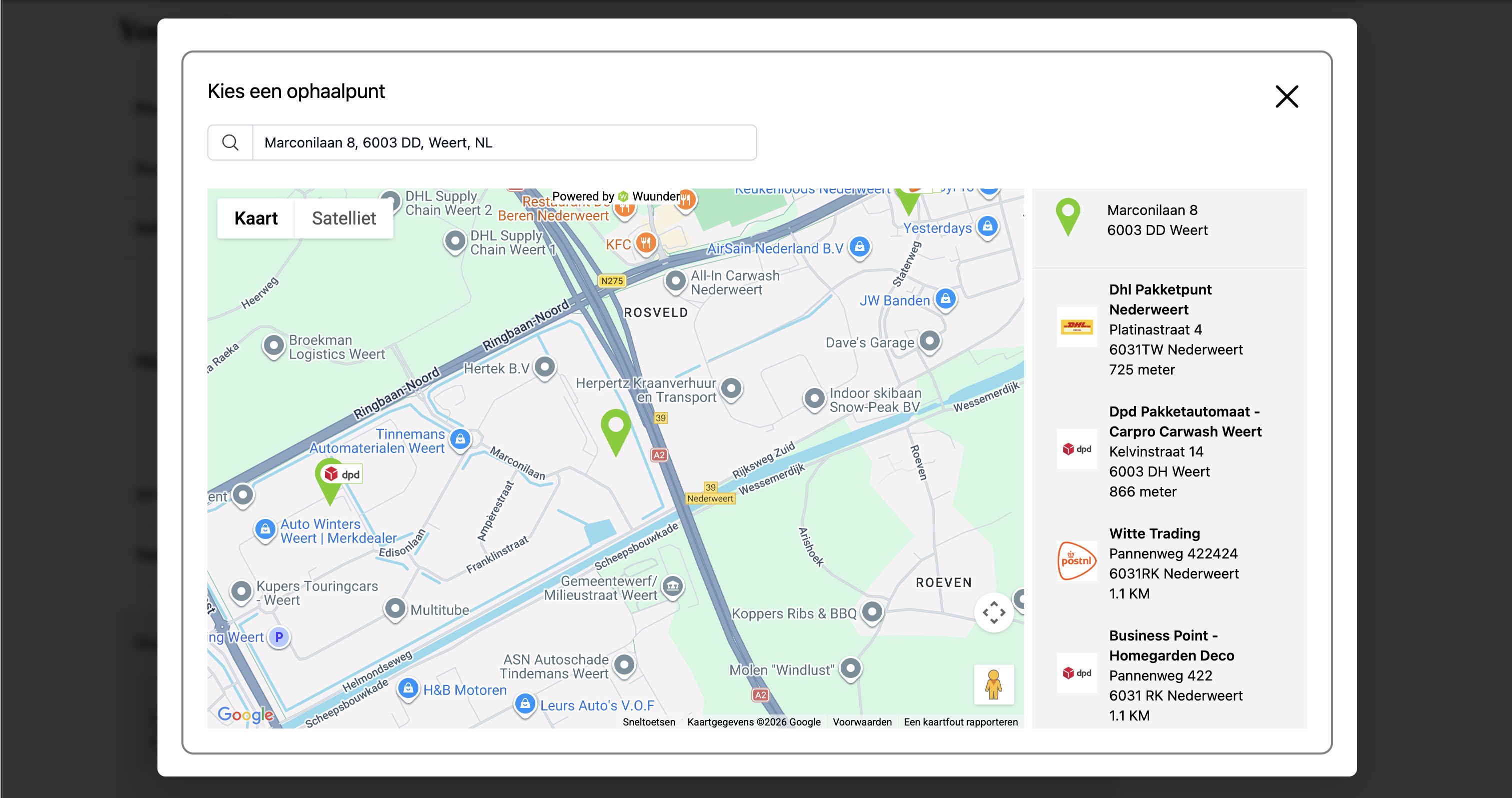 Pick-up point selection - Customers can choose a pick-up point from an interactive map.