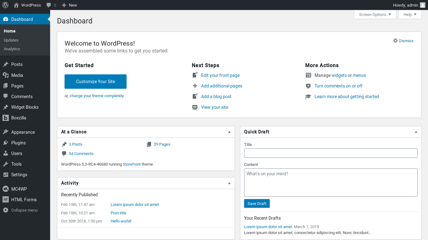 Widget Blocks in the admin menu.