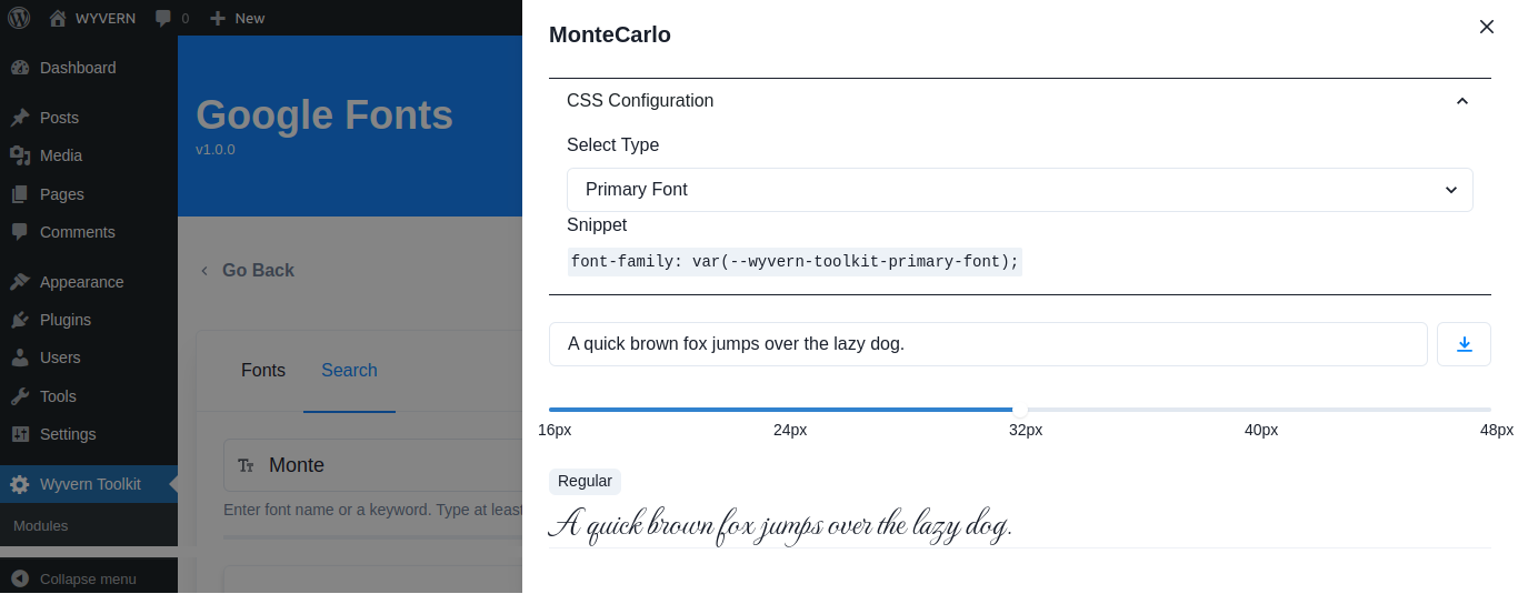 Google Fonts module: Selected fonts configuration
