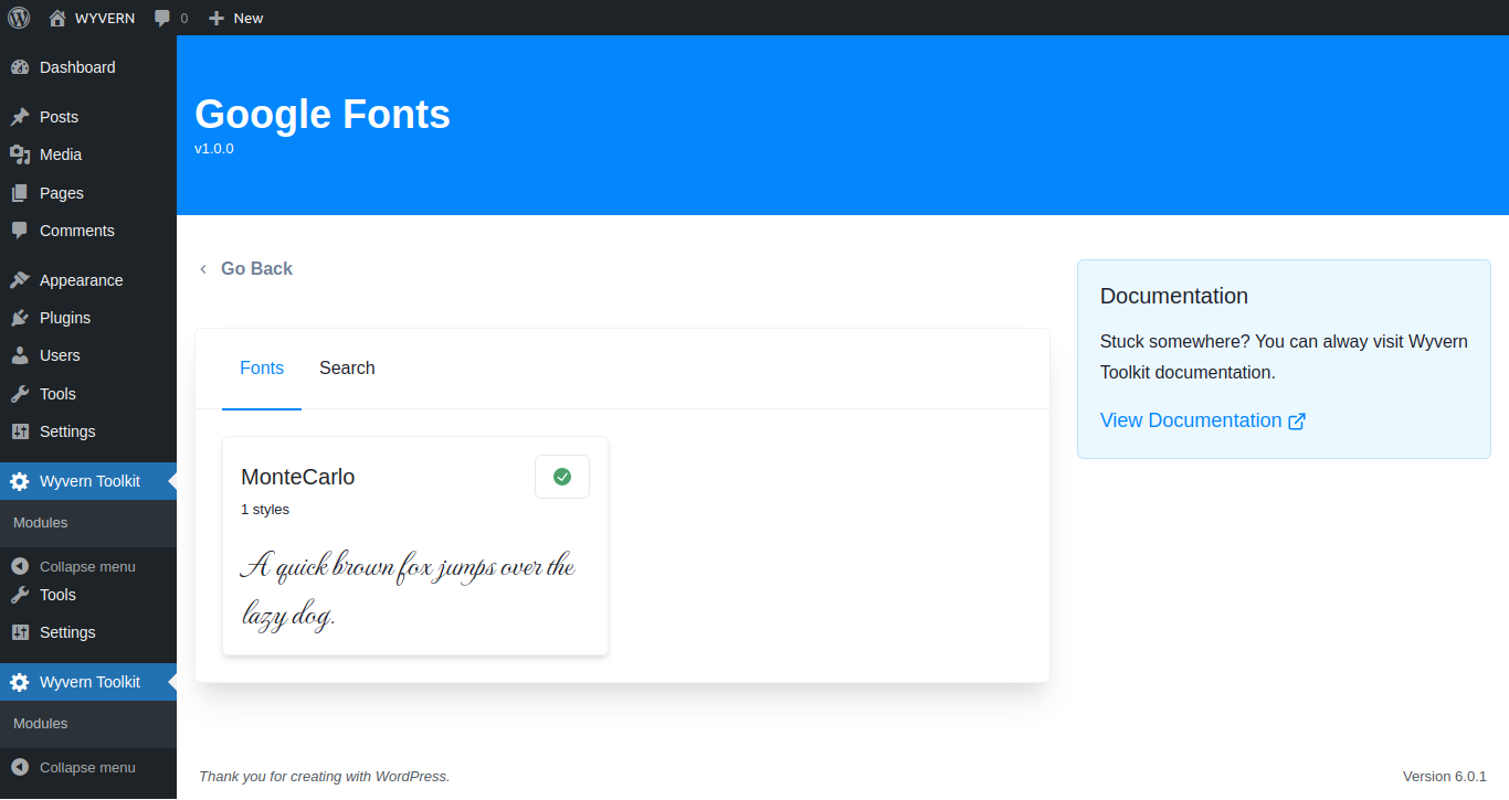 Google Fonts module: Downloaded font listed
