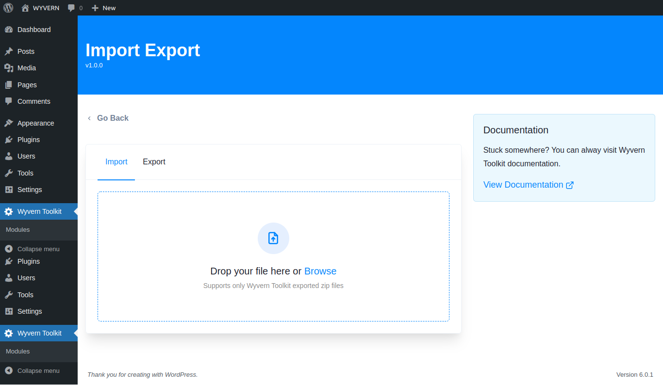 Import Export module: Import tab