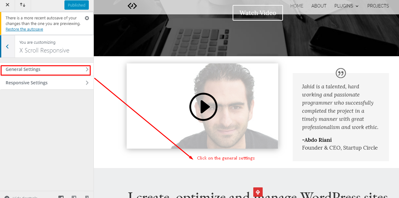Click on the general settings