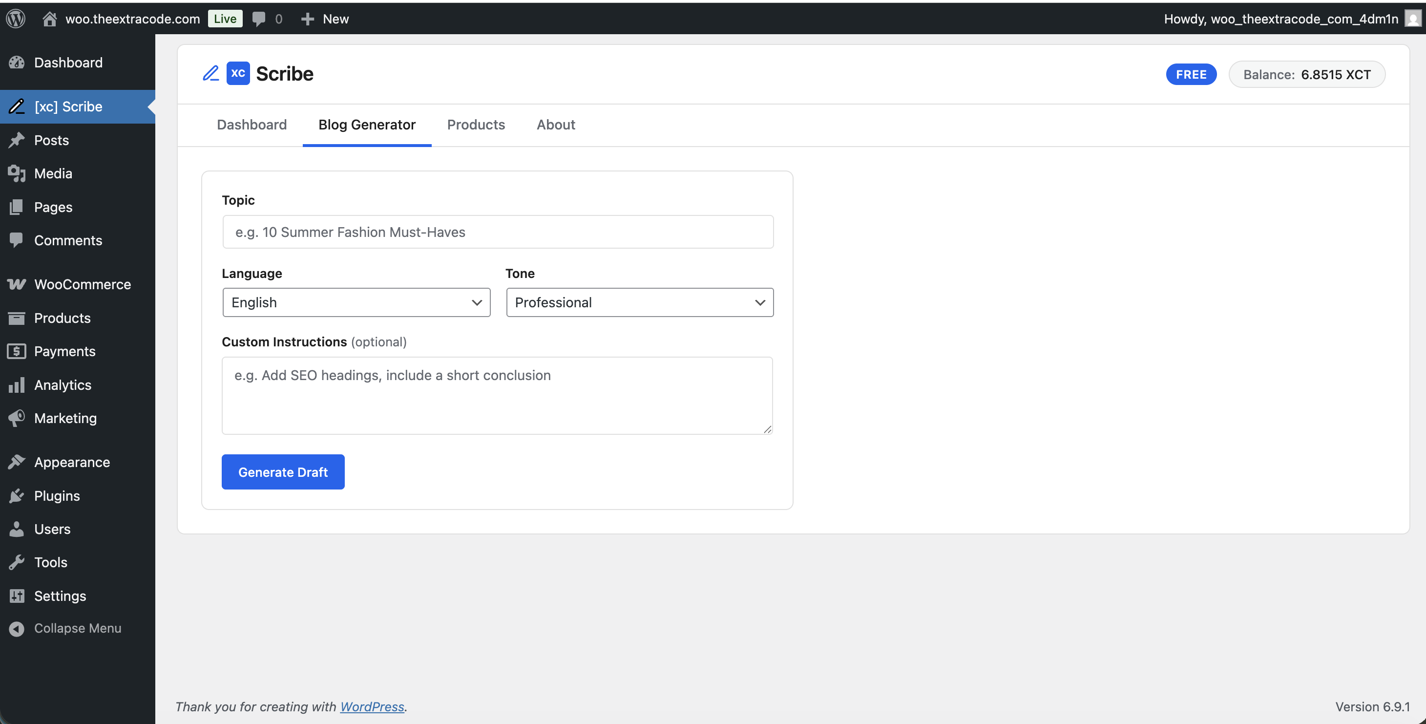 Blog generator — create draft posts with AI