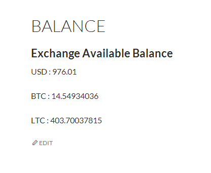 Exchanger available balance page.