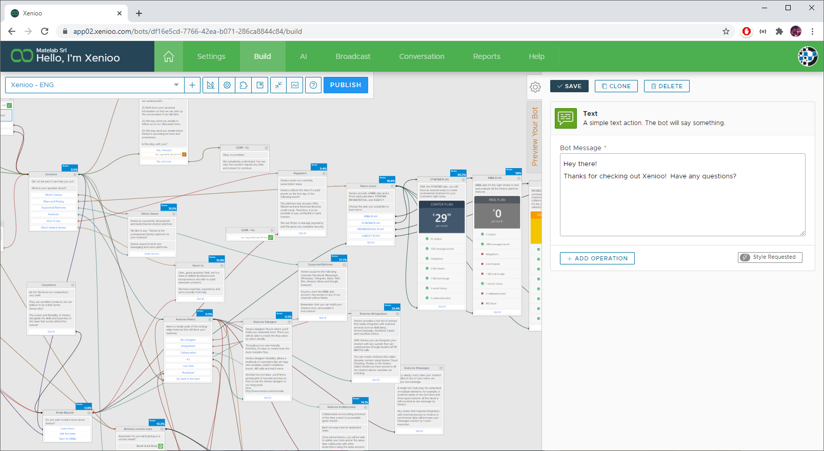Build your chatbot using Xenioo visual builder