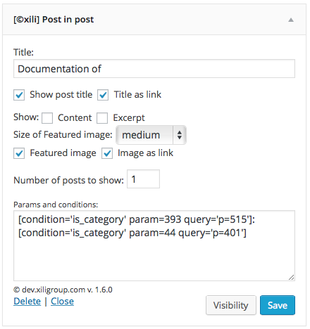 widget settings UI for a two conditional queries.