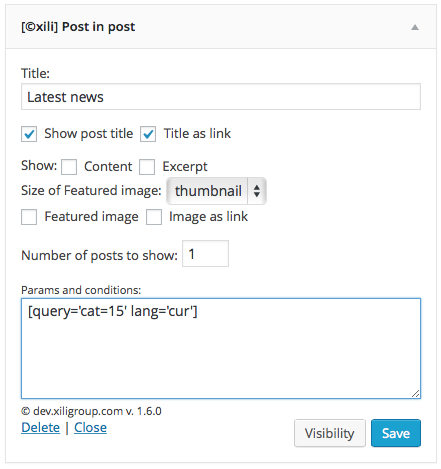 widget settings UI for a query combined with current language (requires xili-language).